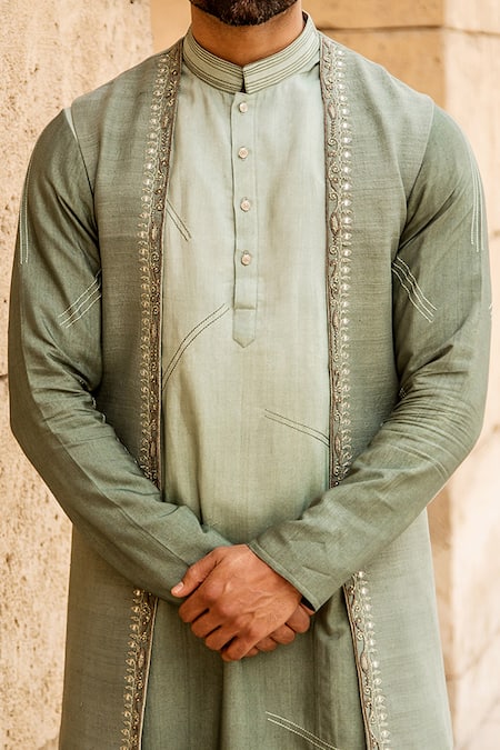 Buy Soniya G Green Silk Jacket And Kurta Set Online at Aza Fashions Buy_Soniya G_Green Silk Jacket And Kurta Set _Online_at_Aza_Fashions