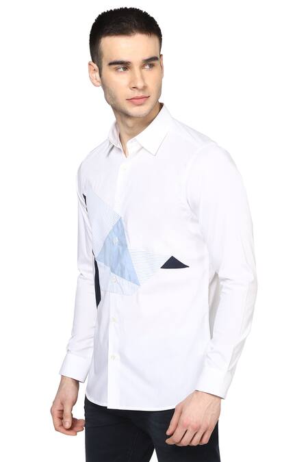 Noonoo White Giza Cotton Applique Slim-fit Shirt Online at Aza Fashions Noonoo_White Giza Cotton Applique Slim-fit Shirt _Online_at_Aza_Fashions