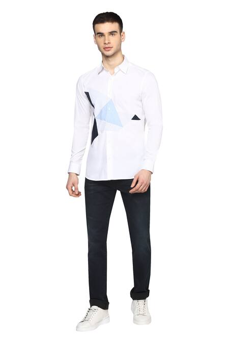 Buy Noonoo White Giza Cotton Applique Slim-fit Shirt Online at Aza Fashions Buy_Noonoo_White Giza Cotton Applique Slim-fit Shirt _Online_at_Aza_Fashions
