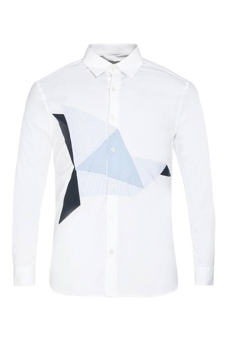 Shop Noonoo White Giza Cotton Applique Slim-fit Shirt Online at Aza Fashions Shop_Noonoo_White Giza Cotton Applique Slim-fit Shirt _Online_at_Aza_Fashions