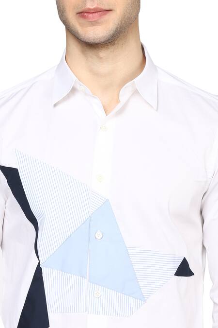 Noonoo White Giza Cotton Applique Slim-fit Shirt at Aza Fashions Noonoo_White Giza Cotton Applique Slim-fit Shirt _at_Aza_Fashions
