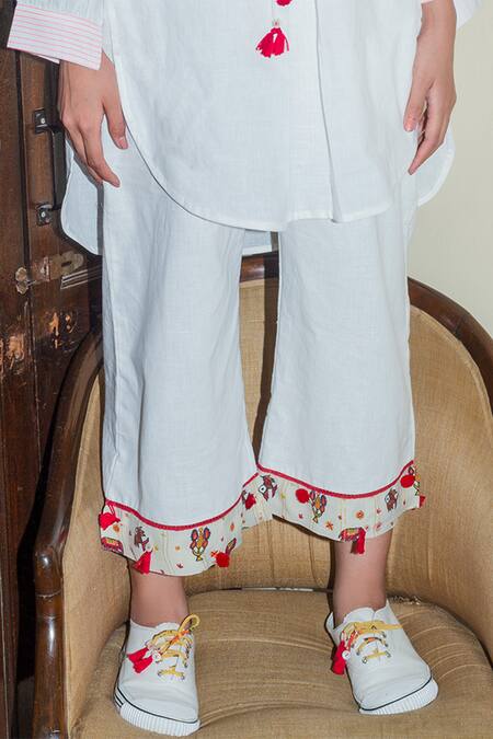 Shop_Nikasha_White Cotton Round Embroidered Kurta And Palazzo Set _Online_at_Aza_Fashions