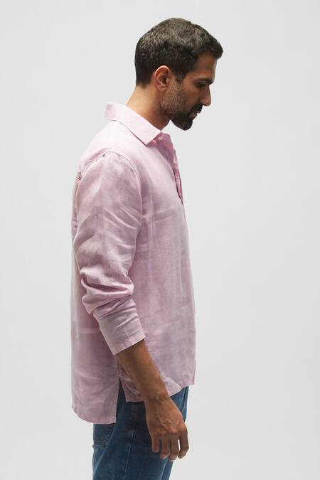 Terra Luna_Pink 100% Organic Handloom Cotton Terra Luna Rugby T-shirt_Online_at_Aza_Fashions