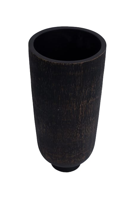 H2h_Black Wood Graphite Cone Vase_Online_at_Aza_Fashions