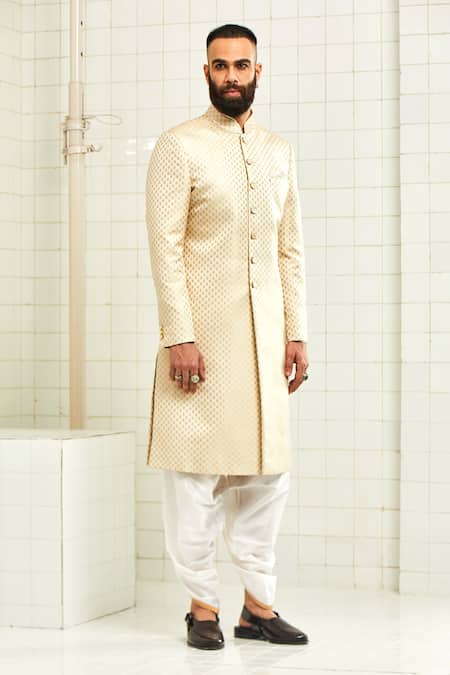 Rajesh Pratap Singh_White Brocade Sherwani _Online_at_Aza_Fashions