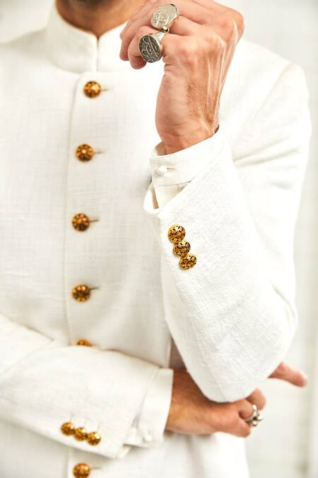 Rajesh Pratap Singh_White Textured Handloom Cotton Sherwani _at_Aza_Fashions