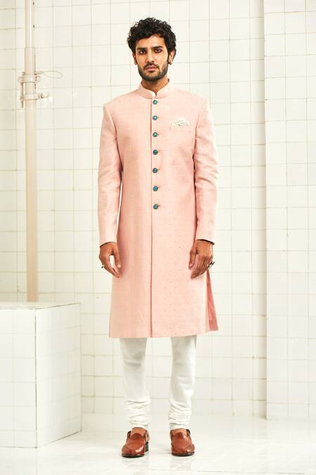 Rajesh Pratap Singh_Pink Silk Sherwani _Online_at_Aza_Fashions