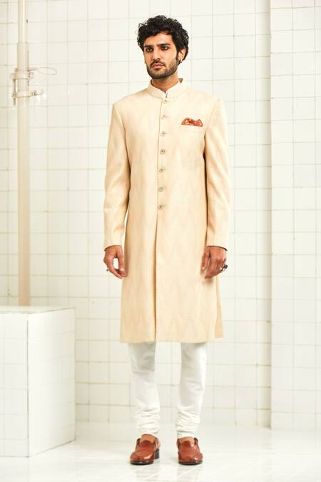 Rajesh Pratap Singh_White Viscose Embroidered Sherwani _Online_at_Aza_Fashions