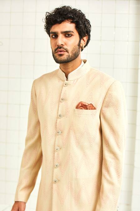Shop_Rajesh Pratap Singh_White Viscose Embroidered Sherwani _Online_at_Aza_Fashions