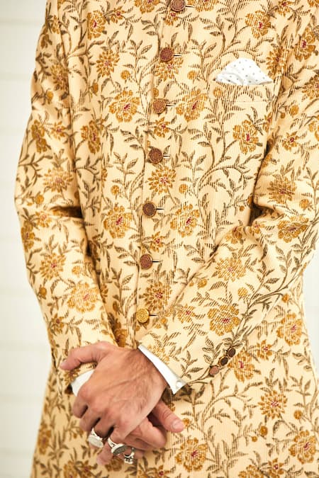 Rajesh Pratap Singh Beige Viscose Textured Sherwani at Aza Fashions Rajesh Pratap Singh_Beige Viscose Textured Sherwani _at_Aza_Fashions
