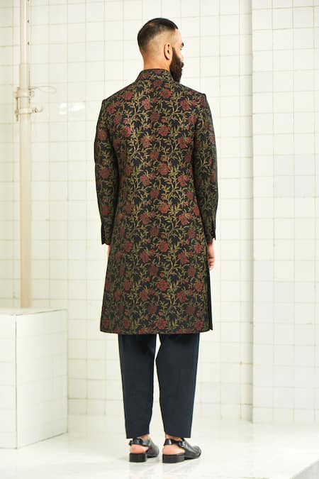 Shop Rajesh Pratap Singh Black Viscose Textured Sherwani at Aza Fashions Shop_Rajesh Pratap Singh_Black Viscose Textured Sherwani _at_Aza_Fashions