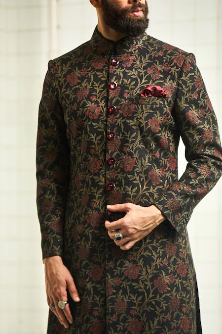 Rajesh Pratap Singh Black Viscose Textured Sherwani at Aza Fashions Rajesh Pratap Singh_Black Viscose Textured Sherwani _at_Aza_Fashions