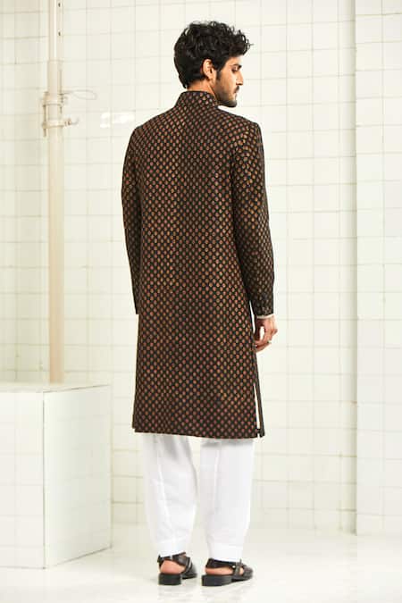 Shop Rajesh Pratap Singh Black Viscose Textured Sherwani at Aza Fashions Shop_Rajesh Pratap Singh_Black Viscose Textured Sherwani _at_Aza_Fashions