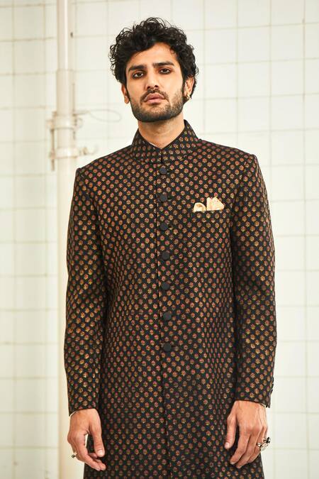 Buy Rajesh Pratap Singh Black Viscose Textured Sherwani Online at Aza Fashions Buy_Rajesh Pratap Singh_Black Viscose Textured Sherwani _Online_at_Aza_Fashions