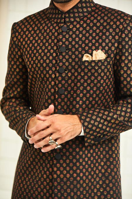 Shop Rajesh Pratap Singh Black Viscose Textured Sherwani Online at Aza Fashions Shop_Rajesh Pratap Singh_Black Viscose Textured Sherwani _Online_at_Aza_Fashions