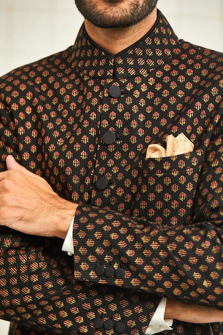 Rajesh Pratap Singh Black Viscose Textured Sherwani at Aza Fashions Rajesh Pratap Singh_Black Viscose Textured Sherwani _at_Aza_Fashions