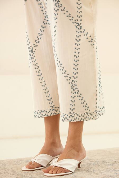 Buy_Cotton and Clay_White Silk Round Neck Hand Block Print Jumpsuit 