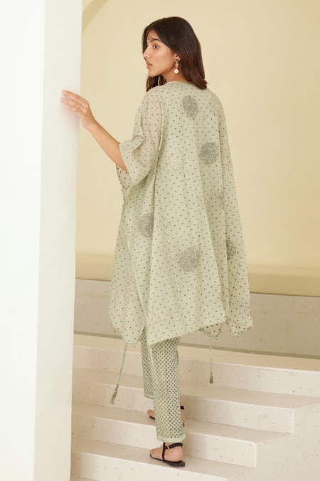 Cotton And Clay Hand Block Print Overlap Tunic Trouser Set 