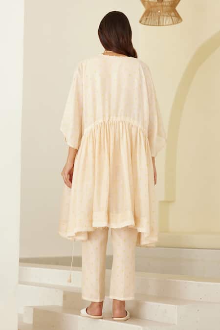 Cotton And Clay Hand Block Print Front-Open Tunic Trouser Set 