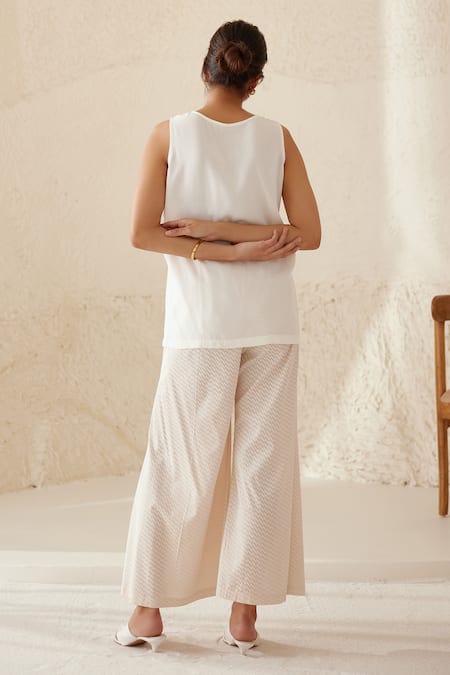 Buy_Cotton And Clay_White Modal, Georgette Sequins, Embroidery Round Chanderi Kimono Trouser Set _Online_at_Aza_Fashions