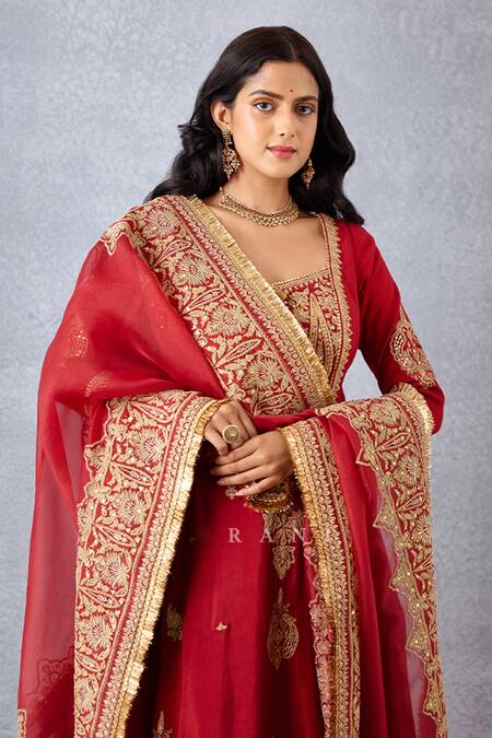 Torani Red , Cotton, Organza, Net Embroidery, Sindoori Ahana Anarkali Set at Aza Fashions Torani_Red , Cotton, Organza, Net Embroidery, Sindoori Ahana Anarkali Set _at_Aza_Fashions