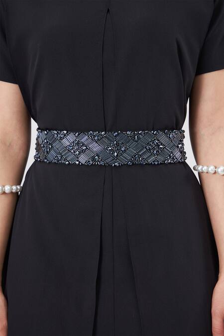 Aakaar Black Crystals Bandeau Neck Draped Jumpsuit With Belt Online at Aza Fashions Aakaar_Black Crystals Bandeau Neck Draped Jumpsuit With Belt _Online_at_Aza_Fashions