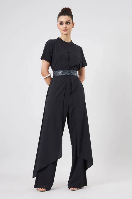 Buy Aakaar Black Crystals Bandeau Neck Draped Jumpsuit With Belt Online at Aza Fashions Buy_Aakaar_Black Crystals Bandeau Neck Draped Jumpsuit With Belt _Online_at_Aza_Fashions