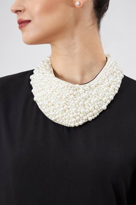 Aakaar_Black Modal Pearls Round Neck Embroidered Asymmetrical Kurta Set_Online_at_Aza_Fashions