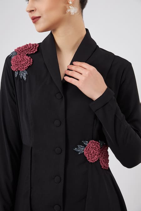 Aakaar Black Modal Fabric Flowers, Floral Placement Embellished Blazer And Pant Set For Kids Online at Aza Fashions Aakaar_Black Modal Fabric Flowers, Floral Placement Embellished Blazer And Pant Set For Kids_Online_at_Aza_Fashions