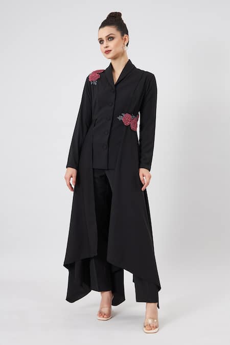 Shop Aakaar Black Modal Fabric Flowers, Floral Placement Embellished Blazer And Pant Set For Kids Online at Aza Fashions Shop_Aakaar_Black Modal Fabric Flowers, Floral Placement Embellished Blazer And Pant Set For Kids_Online_at_Aza_Fashions