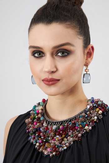 Aakaar Black Modal, Crepe Crystals Round Neck, Crew Handkerchief Hemline Lounge Dress Online at Aza Fashions Aakaar_Black Modal, Crepe Crystals Round Neck, Crew Handkerchief Hemline Lounge Dress _Online_at_Aza_Fashions