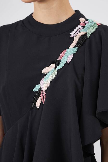 Aakaar Black Modal Sequins Collared Noir Cascade Drape Gown Online at Aza Fashions Aakaar_Black Modal Sequins Collared Noir Cascade Drape Gown _Online_at_Aza_Fashions