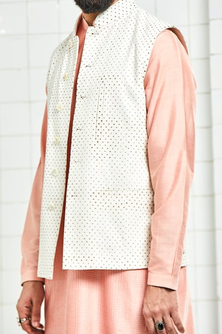 Rajesh Pratap Singh White Viscose Textured Nehru Jacket at Aza Fashions Rajesh Pratap Singh_White Viscose Textured Nehru Jacket _at_Aza_Fashions