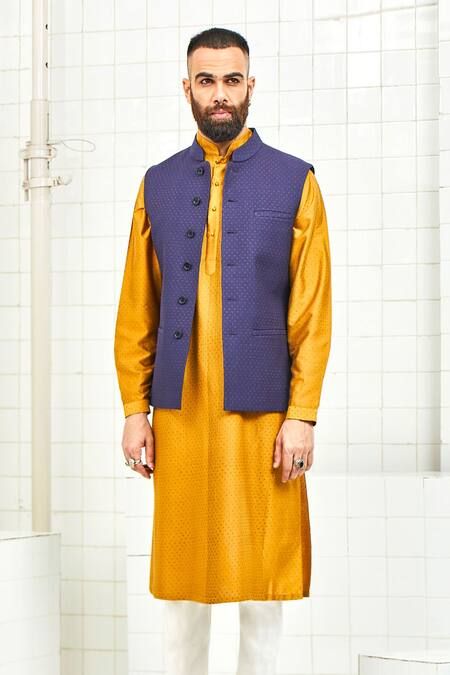 Rajesh Pratap Singh Blue Viscose Quilted Nehru Jacket at Aza Fashions Rajesh Pratap Singh_Blue Viscose Quilted Nehru Jacket _at_Aza_Fashions