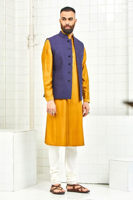Rajesh Pratap Singh Blue Viscose Quilted Nehru Jacket Online at Aza Fashions Rajesh Pratap Singh_Blue Viscose Quilted Nehru Jacket _Online_at_Aza_Fashions