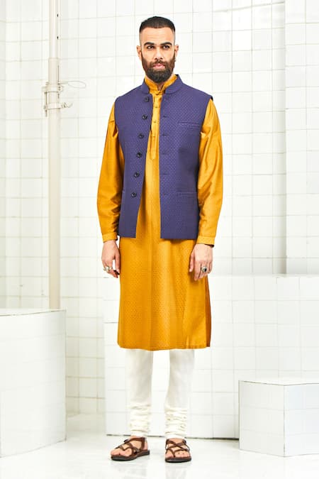 Buy Rajesh Pratap Singh Blue Viscose Quilted Nehru Jacket Online at Aza Fashions Buy_Rajesh Pratap Singh_Blue Viscose Quilted Nehru Jacket _Online_at_Aza_Fashions