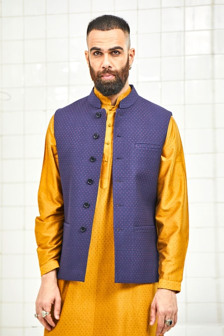 Shop Rajesh Pratap Singh Blue Viscose Quilted Nehru Jacket Online at Aza Fashions Shop_Rajesh Pratap Singh_Blue Viscose Quilted Nehru Jacket _Online_at_Aza_Fashions