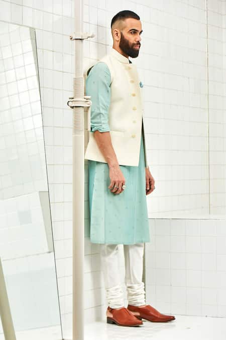 Rajesh Pratap Singh White Viscose Quilted Nehru Jacket Online at Aza Fashions Rajesh Pratap Singh_White Viscose Quilted Nehru Jacket _Online_at_Aza_Fashions
