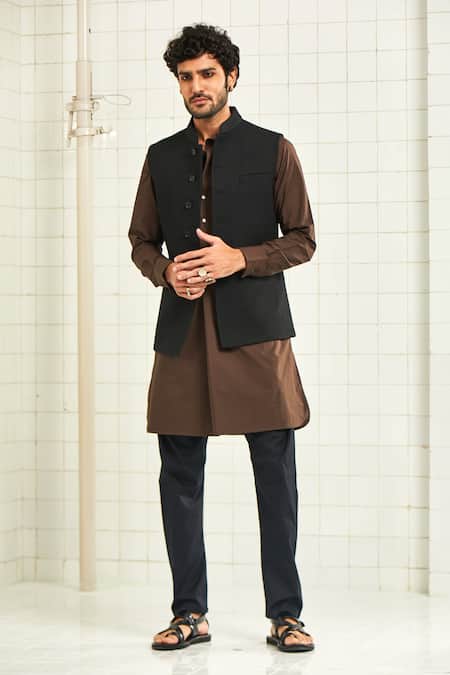 Rajesh Pratap Singh Black Viscose Quilted Nehru Jacket Online at Aza Fashions Rajesh Pratap Singh_Black Viscose Quilted Nehru Jacket _Online_at_Aza_Fashions