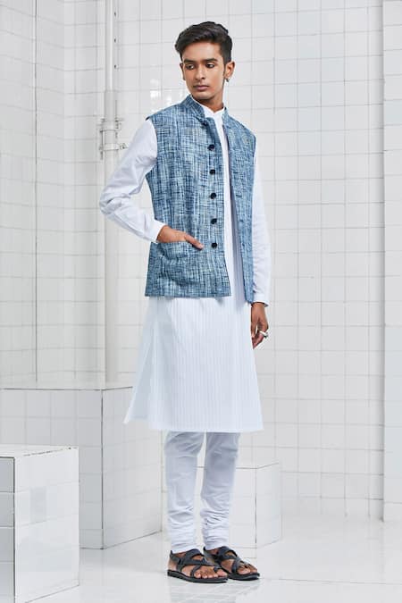 Buy Rajesh Pratap Singh Blue Linen Dantra Handwoven Bundi Online at Aza Fashions Buy_Rajesh Pratap Singh_Blue Linen Dantra Handwoven Bundi _Online_at_Aza_Fashions