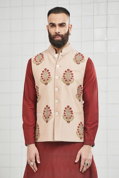 Rajesh Pratap Singh Beige Viscose Bhoon Handwoven Pintuck Bundi