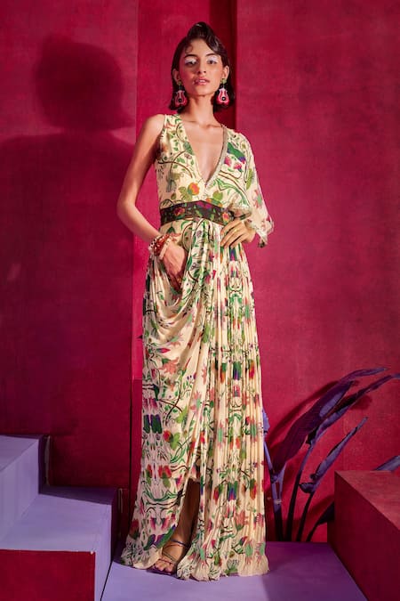 Limerick by Abirr N' Nanki Zeniya Floral Print Saree Gown 