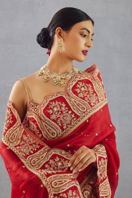 Torani Red Silk Organza Dori, Adda Sindoori Yashaswini Saree at Aza Fashions Torani_Red Silk Organza Dori, Adda Sindoori Yashaswini Saree _at_Aza_Fashions