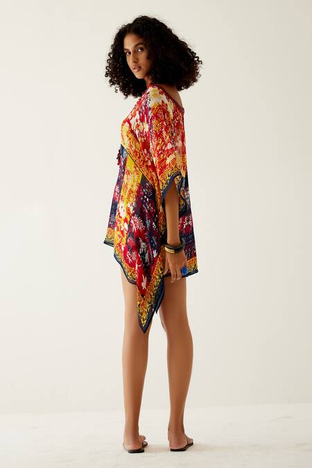 Payal Jain_Multi Color Georgette Floral Pattern V Neck Short Kaftan_at_Aza_Fashions