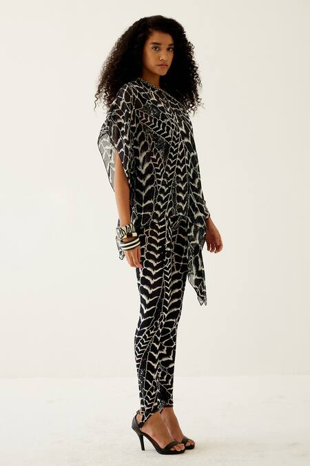 Shop Payal Jain Black Chiffon Abstract Pattern Straight Short Kaftan Online at Aza Fashions Shop_Payal Jain_Black Chiffon Abstract Pattern Straight Short Kaftan_Online_at_Aza_Fashions