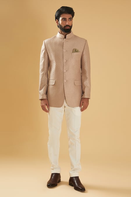 Raghavendra Rathore Blue Beige Silk Embroidery Thread And Sequin Bandhgala Online at Aza Fashions Raghavendra Rathore Blue_Beige Silk Embroidery Thread And Sequin Bandhgala _Online_at_Aza_Fashions