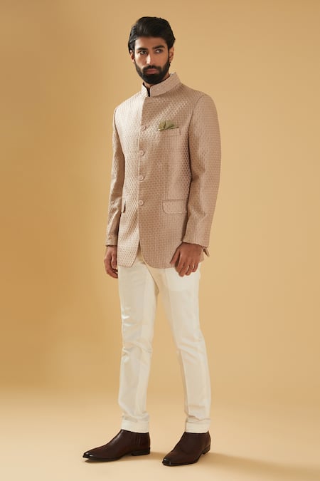 Buy Raghavendra Rathore Blue Beige Silk Embroidery Thread And Sequin Bandhgala Online at Aza Fashions Buy_Raghavendra Rathore Blue_Beige Silk Embroidery Thread And Sequin Bandhgala _Online_at_Aza_Fashions