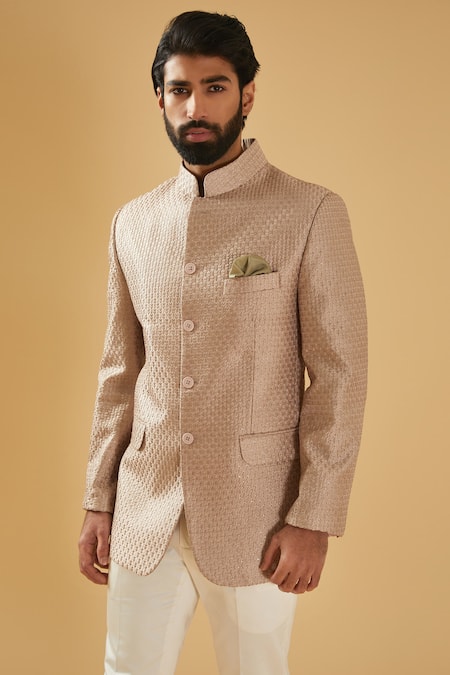 Shop Raghavendra Rathore Blue Beige Silk Embroidery Thread And Sequin Bandhgala Online at Aza Fashions Shop_Raghavendra Rathore Blue_Beige Silk Embroidery Thread And Sequin Bandhgala _Online_at_Aza_Fashions