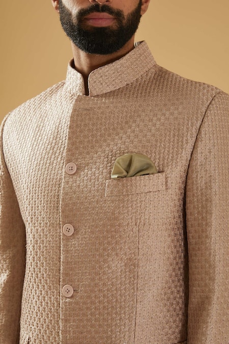 Raghavendra Rathore Blue Beige Silk Embroidery Thread And Sequin Bandhgala at Aza Fashions Raghavendra Rathore Blue_Beige Silk Embroidery Thread And Sequin Bandhgala _at_Aza_Fashions