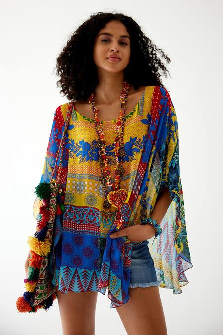 Shop_Payal Jain_Multi Color Georgette Floral Round Pattern Short Kaftan_Online_at_Aza_Fashions